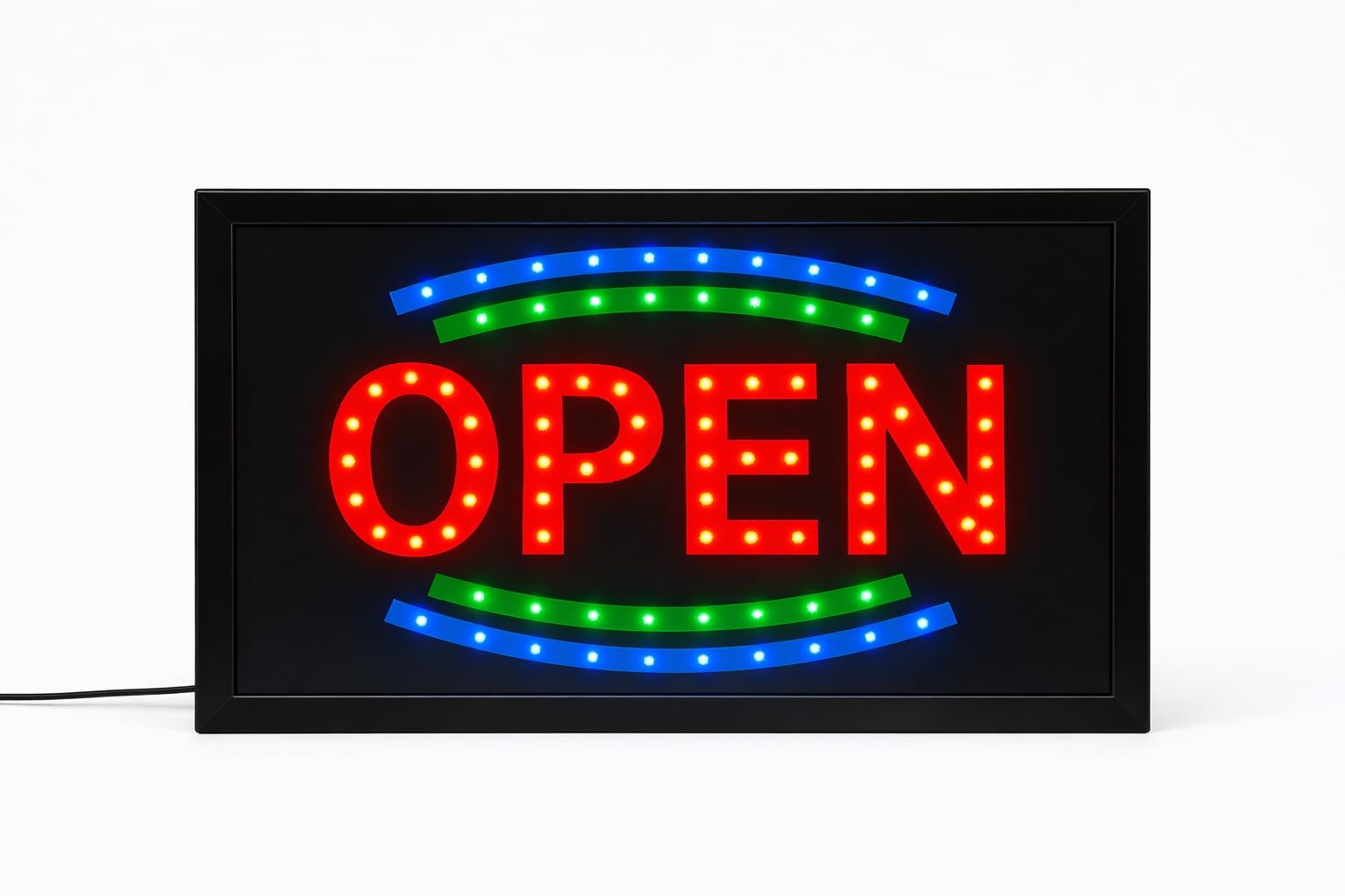 LED Open Sign 48x28cm Neon Style Shop Sign Bright Red Blue Green Lights with UK Plug Hanging Display for Window Shop Bar Café Salon Retail Business Sign Board