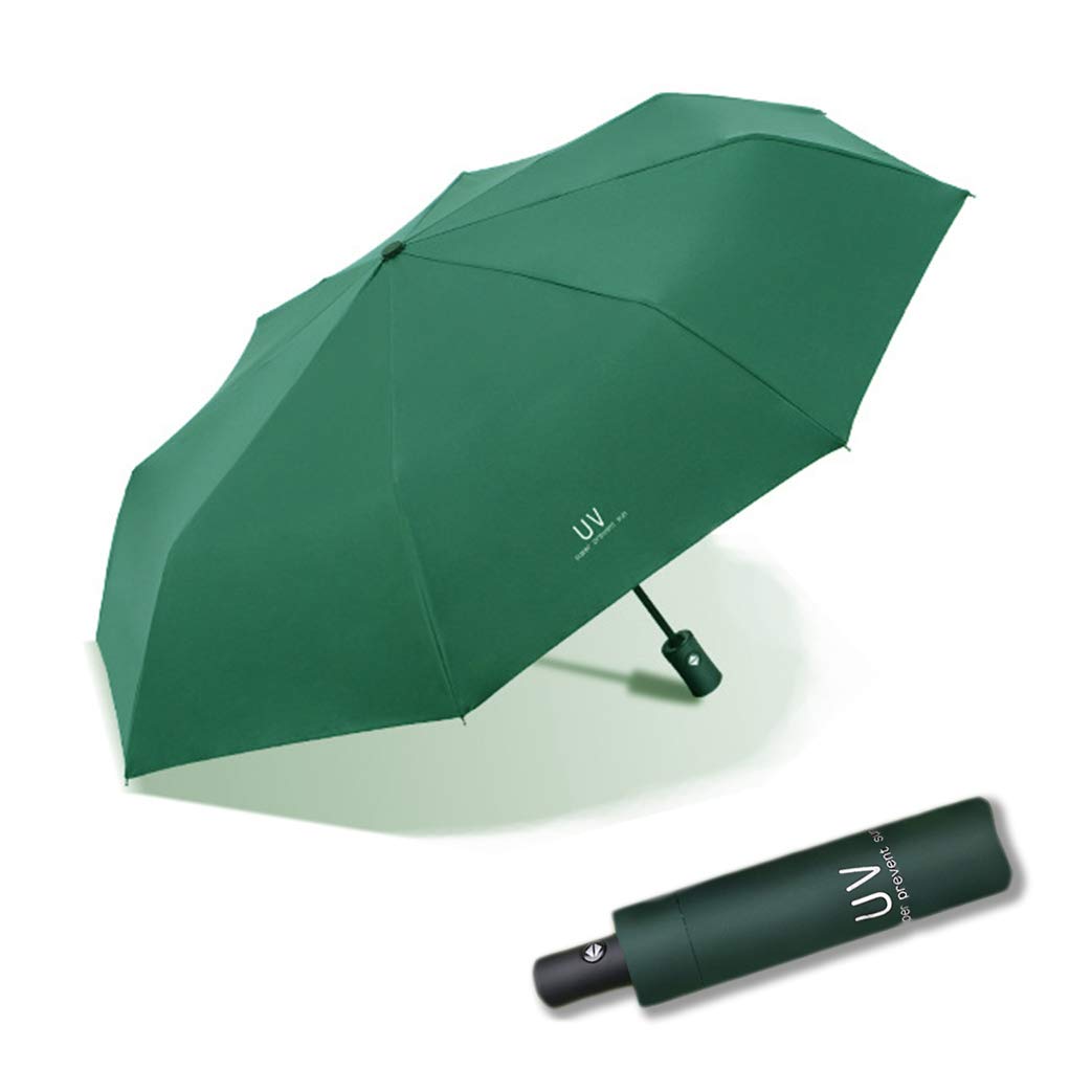 Maibar Sun Umbrella UV Protection SPF 50 Travel Folding Automatic Mini Umbrellas for Women Handbag Size Travel Parasol (Deep Green)
