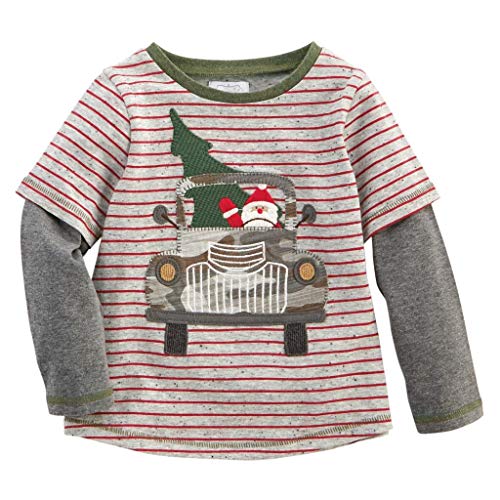 Mud Pie Kids Boys Sheldon Christmas T-Shirt Santa in Red Truck Tee Shirt Medium (2T-3T)