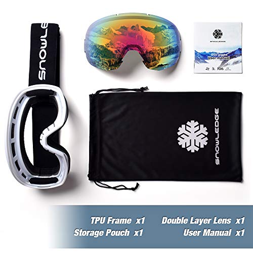Snowledge Ski Goggles Snowboard Snow Goggles for Men Women OTG Snowboard Goggles with 100% UV Protection Anti-Fog Dual Lens Skiing Goggles Helmet Compatible - Thumbnail 5