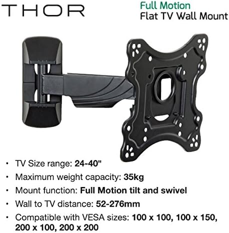 TV Wall Mount For 24 to 40 Inch TV's, Thor 28086T Swivel and Tilt Full Motion Bracket Ideal for Home Office or Business - Image 4