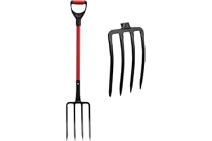 Pitchfork Garden Tools, Heavy Duty Broadfork Yard Tools with 30 inch Metal Handle for Gardening Digging, Mulching