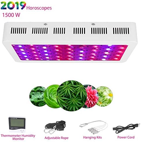 LED Grow Lights 1500W Plant Growing Lamps Full Spectrum Dual-Chip Daisy Chained Design with Bloom and Veg Switch Adjustable Rope Thermometer Humidity Monitor for Greenhouse Hydroponic Indoor Plants
