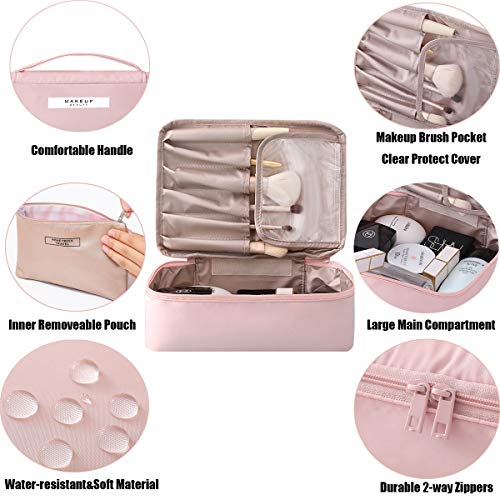 2 Pieces Makeup Bag Travel Toiletry Bag Organizer,Waterproof Multifunction Make-up Bags Portable Large Cosmetic Brush Pouch With Handle Zipper Storage Case for Women with Inner Pouch,Pink 3 2 Pieces Makeup Bag Travel Toiletry Bag Organizer,Waterproof Multifunction Make-up Bags Portable Large Cosmetic Brush Pouch With Handle Zipper Storage Case for Women with Inner Pouch,Pink