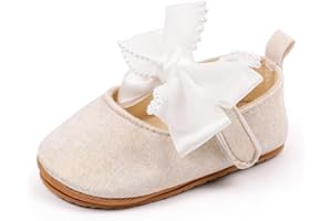 Fusehngre Spring & Summer Baby Girl Satin Princess Shoes- Infant Mary Jane First Walkers with Soft Sole, Pearl & Bow for 0-18
