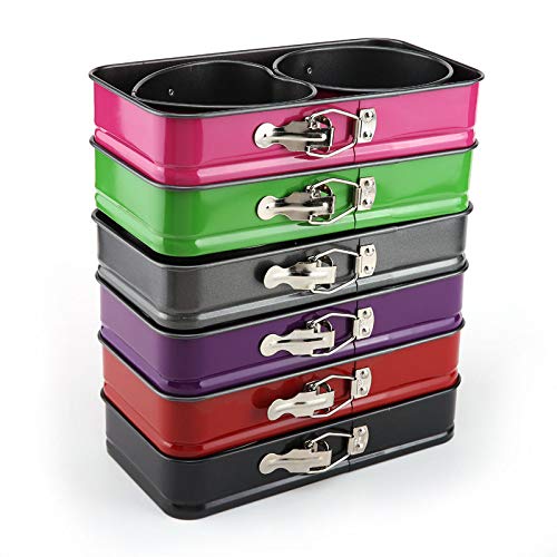 3pcs Set of Square Round Heart-shaped Mini Cake Molds Teflon Non-stick Layer Baking Mould Carbon Steel Baking Pan, Red