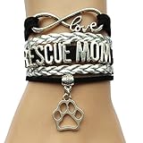 Infinity Love Rescue Mom Bracelet Dog or Cat Paw Charm
