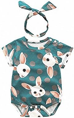Newborn Baby Girls Boys Cartoon Bodysuit Romper Playsuit Outfits Clothes + Hairband (Green, 73cm)