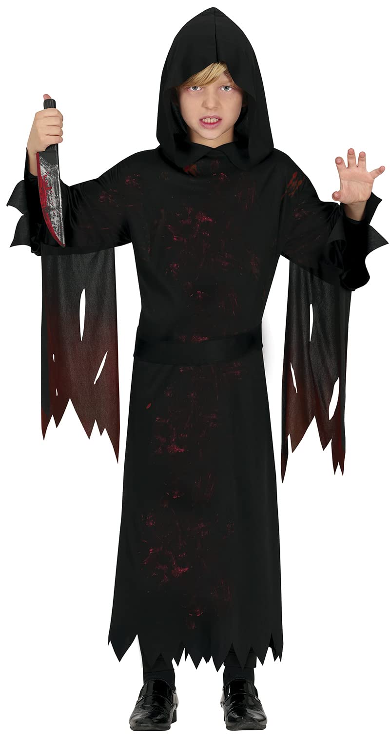 FIESTAS GUIRCA Hooded Assassin Fancy Dress for Boys - Black Killer Robe Kids Costume - Boys Halloween Costumes 7-9 years