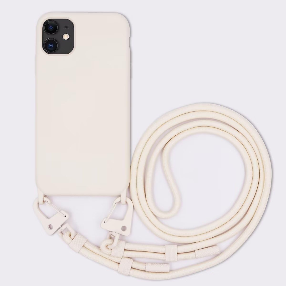 GoodcAcy Crossbody Lanyard Phone case for iPhone 15 Pro, Silicone Phone Cover with Adjustable Necklace Strap Soft Belt Neck Cord Lanyard Shockproof Protective Case for iPhone 15 Pro- Beige