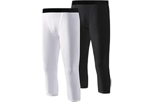 Hotfiary 2 Pack Boys 3/4 Leggings Youth Kids Basketball Compression Pants Sport Running Tights Athletic Baselayer Quick Dry