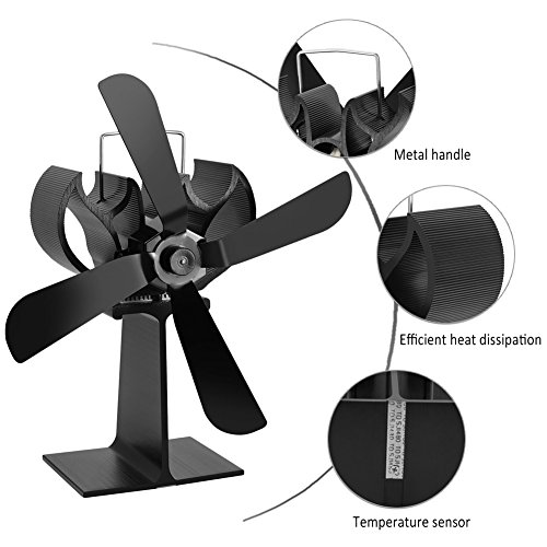 Aneil Fireplace Fan 4-Blades Heating Furnace Distribution Heat Powered Wood Burning Stove Fan Thermo-motive Winter Cold Weather (A)