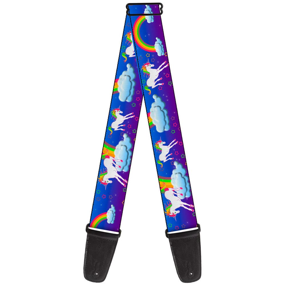 Buckle-Down GS-W32112 Guitar Strap Unicorns Rainbows Stars Blue Purple, 2" Wide - 29-54" Length