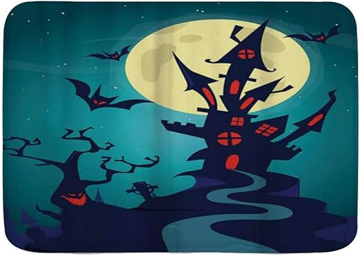 Cy-ril Alfombra de baño, Castillo Espeluznante en Luna Llena con