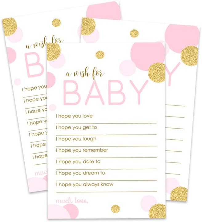 Pink and Gold Wishes and Advice Cards (20 Pack) Great for Girls Baby Shower Games, Birthday Celebrations, Time Capsules
