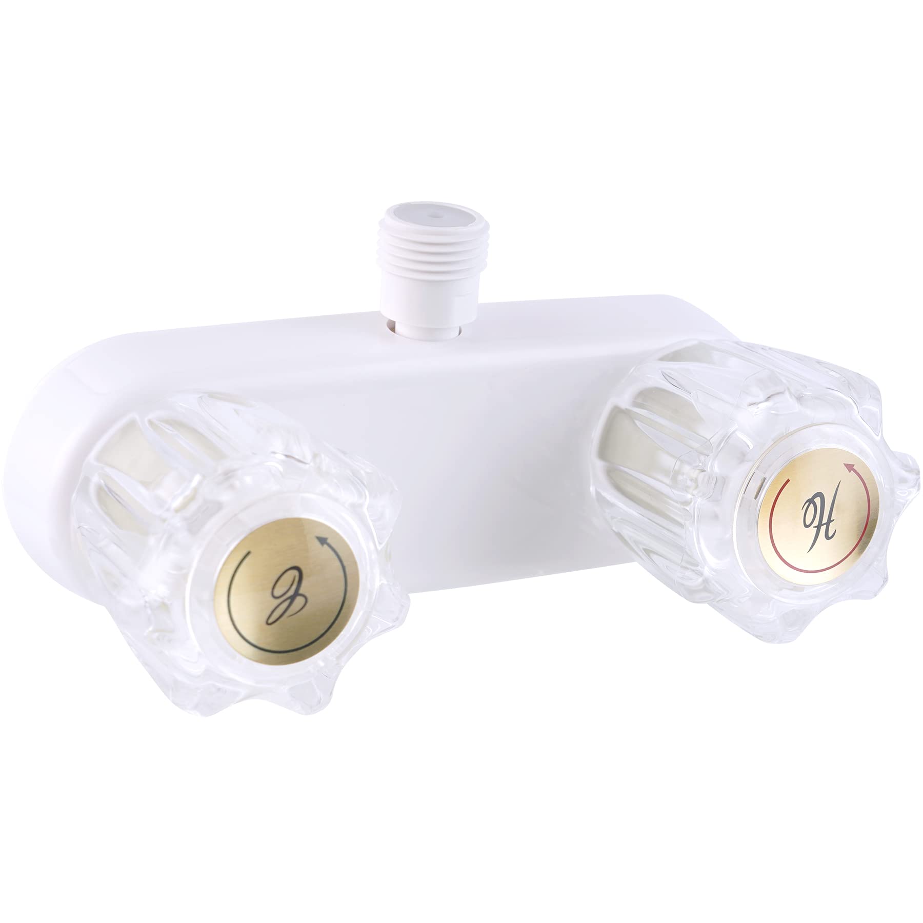 Photo 1 of Hibbent RV Shower Faucet, ABS Dual-handle Bathroom Shower Valve Diverter Control Kit, Shower Faucet Replacement with Crystal Acrylic Knobs for RV, Camper Van, Travel Trailer, Motorhome, 4 Inch (White)