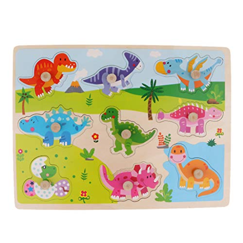 Fityle Wooden Jigsaw Pegged Puzzle Early Learning Toy for Age 2-7 Years Childrens - Dinosaur, 22x33cm - Thumbnail 3