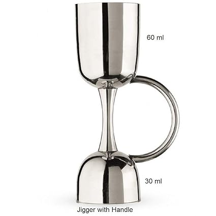 NJ Stainless Steel High Class Jigger Peg Measurer with handle, 30 and 60 ml , Silver