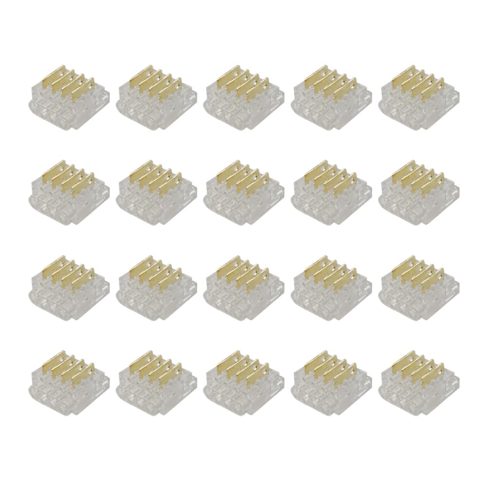 Masterwon RGB LED Strip Light Connectors 4-Pin 8mm Solderless Clips for SMD Strip-to-Wire Joints (Pack of 20)