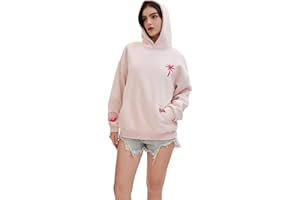 TUETENI Pink Palm Puff Hoodie Teen Girls Cute Hoodie Hibiscus Flower Embroidery Pattern Pullover