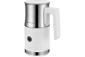 Huogary Electric Milk Frother and Steamer - Stainless Steel Milk Steamer with Hot and Cold Froth Function, Automatic Foam Maker, 120V (White)