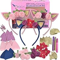 Girl Toys Headbands Arts and Crafts Kit - 61 Piece Girls Toys Arts and Crafts Headbands Kit Kitty Cat Ears Hair Accessories by ROCA Toys. Birthday Gifts for Girls