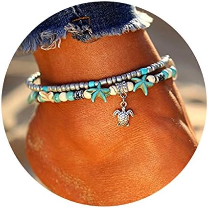 ChenYuTe Starfish Turtle Anklets Double Layers for Women Girls Summer Holiday Beach Foot Jewelry