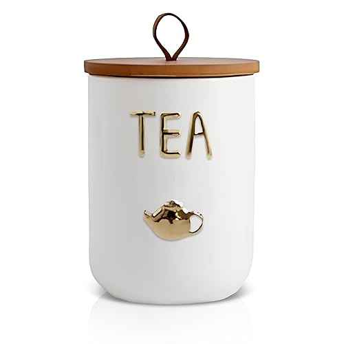 Comeon Ceramic Canister Set with Airtight Seal Bamboo Lid Silicone, 27oz Food Storage Jars for Coffee Sugar Tea, Container Set for Kitchen Pantry Counter Decor (Tea)