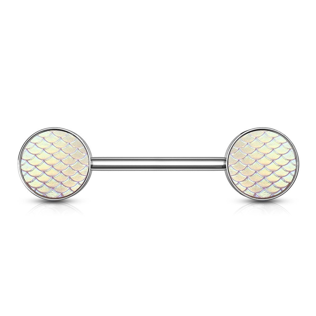 PiercedOff 316L Surgical Steel 1.6mm Nipple Bar with Pink Holographic Dragon Scales - Bar Length 14mm