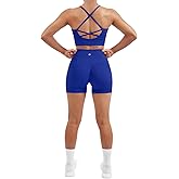 SUUKSESS Women Seamless 2 Piece Workout Sets Criss Cross Sports Bra High Waist Booty Shorts