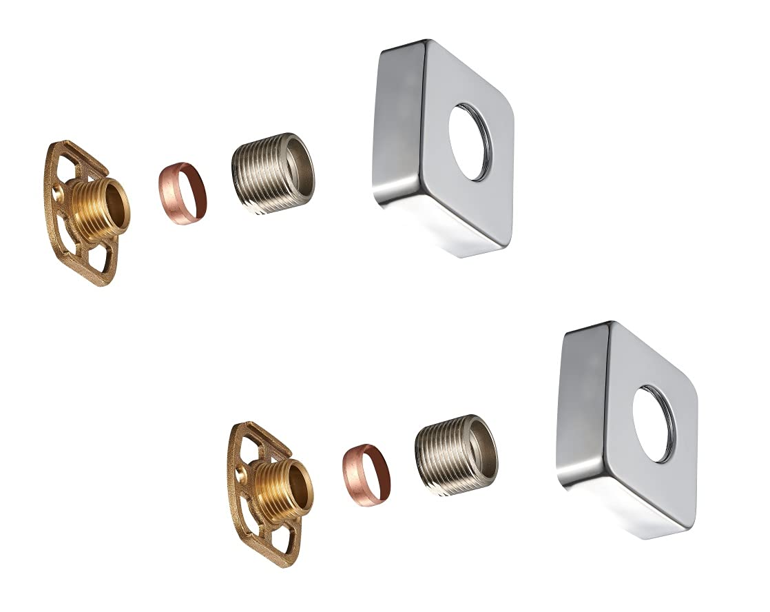 KEDWILL® Bar Valve Fixing Kits Brackets with Square SS Chrome Cover Shrouds Escutcheons 3/4” Inch Connections BSP 15mm Wall Mounted for Thermostatic Bath Shower Bar Valve Mixer Tap