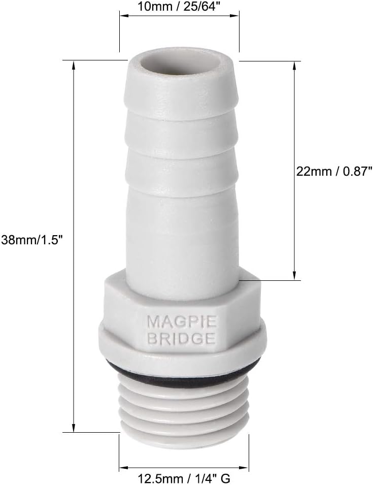 sourcing map PVC Barb Hose Fitting Connector Adapter 10mm or 25/64" Barbed x 1/4" G Male Pipe 20pcs, White, (1/4"G x 10mm)-20pcs - Image 3