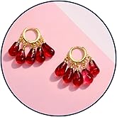 Pomegranate Hoop Earrings for Women, 14K Gold Plated Stainless Steel Hoops with Glass Seed Charms, Hypoallergenic Dangling Earrings Jewelry Gifts