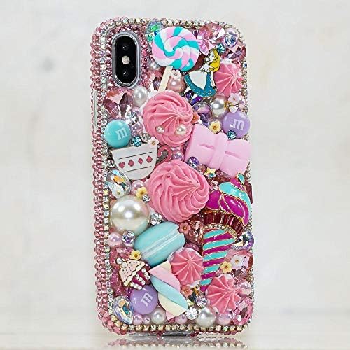 iPhone X/XS Case, Bling Genuine Pink Crystals Alice Wonderland Sparkle Easy Grip Protective Case Cover [by Luxaddiction]