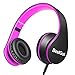BestGot Wired Kids Headphones for Kids Boys Adult with Microphone in-line Volume Included Cloth Bag Foldable Headset with 3.5mm Plug Removable Cord (Black/Pink)