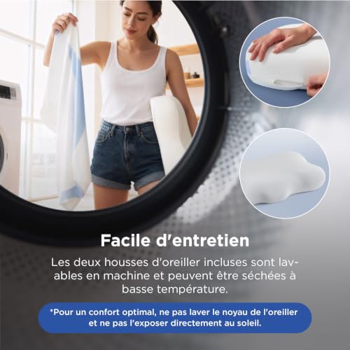 Bedsure Oreiller en Mousse à mémoire de Forme - en Forme de O - avec Housse de Coussin Respirante Q-Max 0,508 - Rebond Rapide - Cadeau pour Les Personnes Dormant sur Le côté et Le Dos - 66 x 38 cm