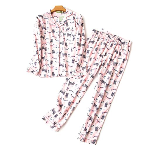 ENJOYNIGHT Women's Sleepwear Long Sleeves Print Pajama Set with Pants by (Large, Pink Cat)