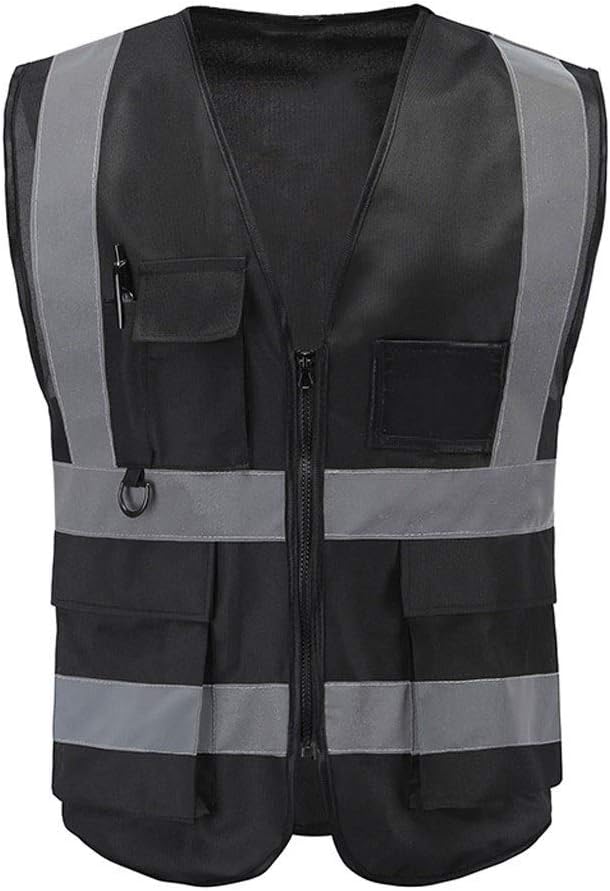 Vest Workwear Safety Gilet Reflective Securite Safety Vest Reflector Sleeveless Jacket (Color : Black)