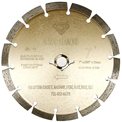 ALSKAR DIAMOND USA ADLSS 7 inch Dry or Wet Cutting General Purpose Power Saw Segmented Diamond Blades for Concrete Stone Brick Masonry (7")