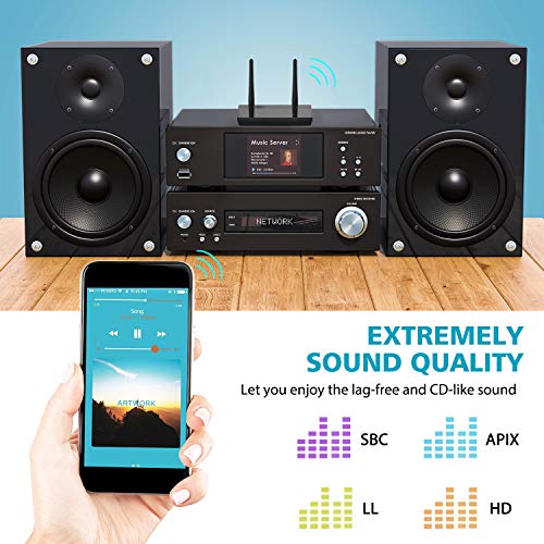 Lasuney Bluetooth 5.0 Transmitter Receiver, AptX HD Low Latency Wireless Audio Adapter for TV and Home Stereo, Pairs 2 Headphones, Long Range, Voice Guide, Touch Screen, Splitter for Wire & Wireless - Thumbnail 4