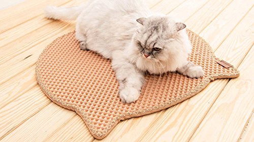 BlackHole Cat Litter Mat - Headshape 23" X 21" (Beige)