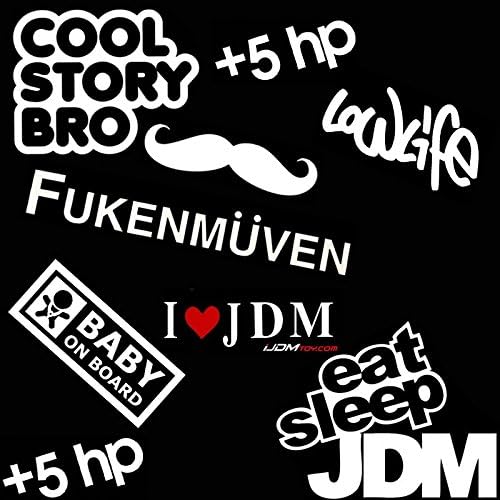iJDMTOY 7-Design Cool Story Bro LowLife Fukenmuven Eat Sleep JDM I Love JDM Combo Deal Car Window Bumper Stickers Decals SET