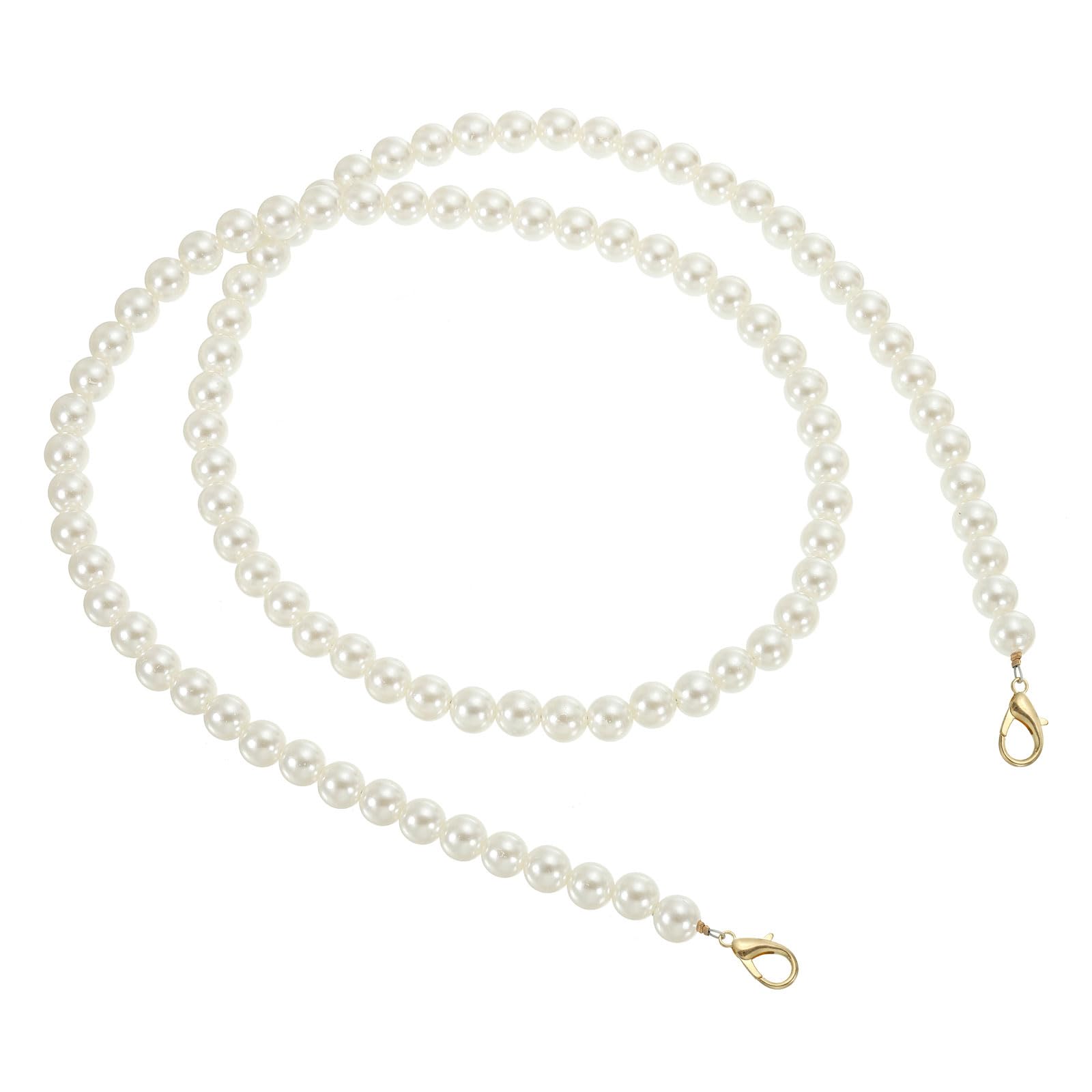 PATIKIL Imitation Pearl Bead Purse Chain Strap 39", Pearl Bag Chain Handbag Clutch Replacement with Lobster Buckle for DIY Handbag Wallet Clutch Crafts Making, Light Gold