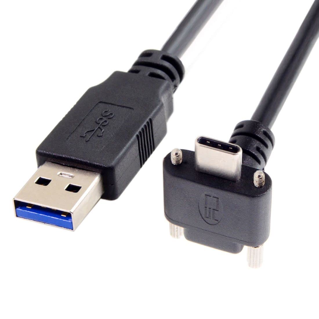 chenyang UC-128 USB 3.1 Type-C Dual Screw Locking Down Up Angled to Standard USB3.0 Data Cable 90 Degree for Camera (500cm)