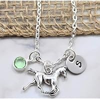 Horse Necklace - Horseback Riding Rodeo Jewelry - Horse Lover Gift - Little Girls Gift - Personalized Birthstone, Initial, Chain Length