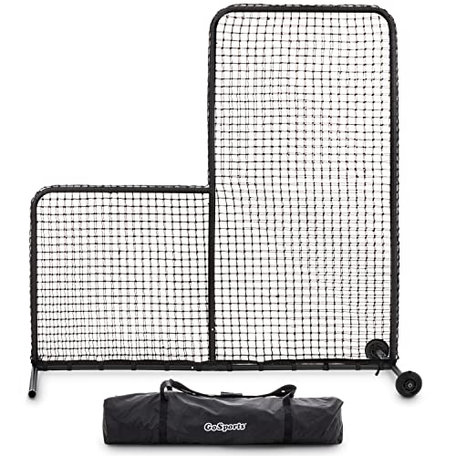 GoSports 7 ft x 7 ft PRO Baseball & Softball L Screen - Pitcher Protection Net with Wheels and Carrying Case