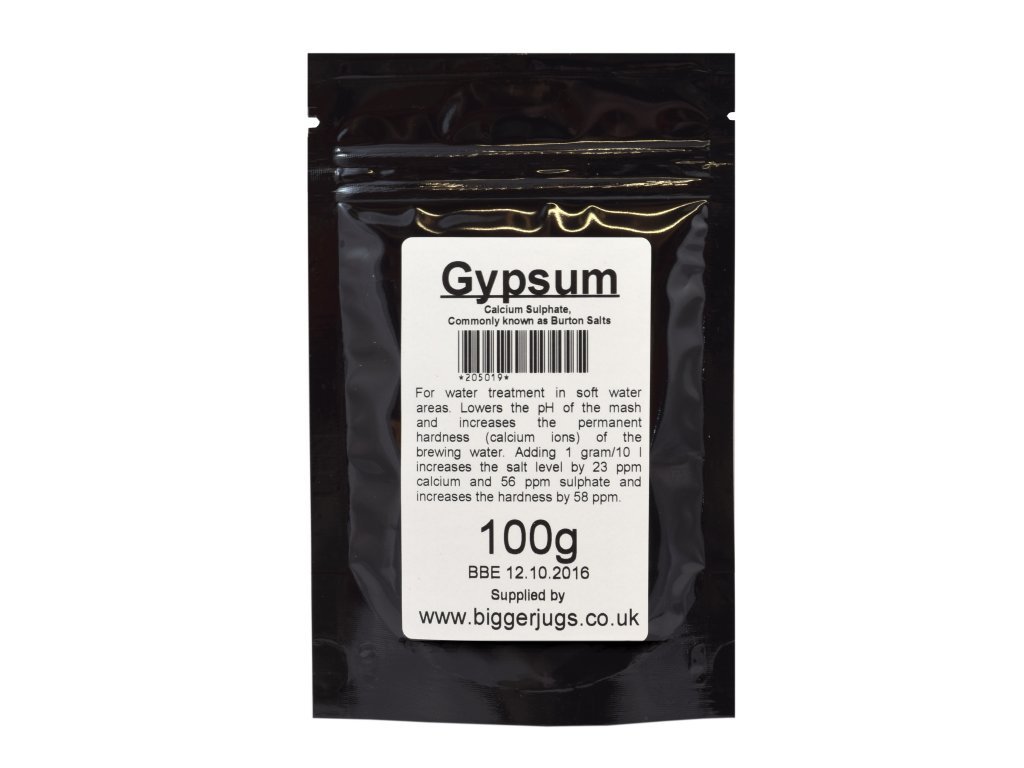 Gypsum Calcium Sulphate 100g Top Food Grade Supplied in Heavy Duty Resealable Pouch for Brewing Beer & Wine Making