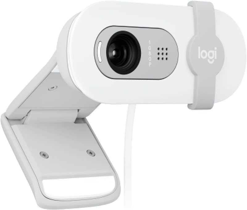 Logitech brio 100, webcam full hd para reuniões e streaming, equilíbrio automático de iluminação, microfone embutido, capa de privacidade, usb-a, branco
