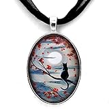Black Cat in Silvery Moonlight Autumn Handmade Art Pendant