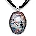 Laura Milnor Iverson Black Cat In Autumn Moonlight Zen Tree Branches Halloween Moon Handmade Jewelry Art Pendant Ribbon Necklace